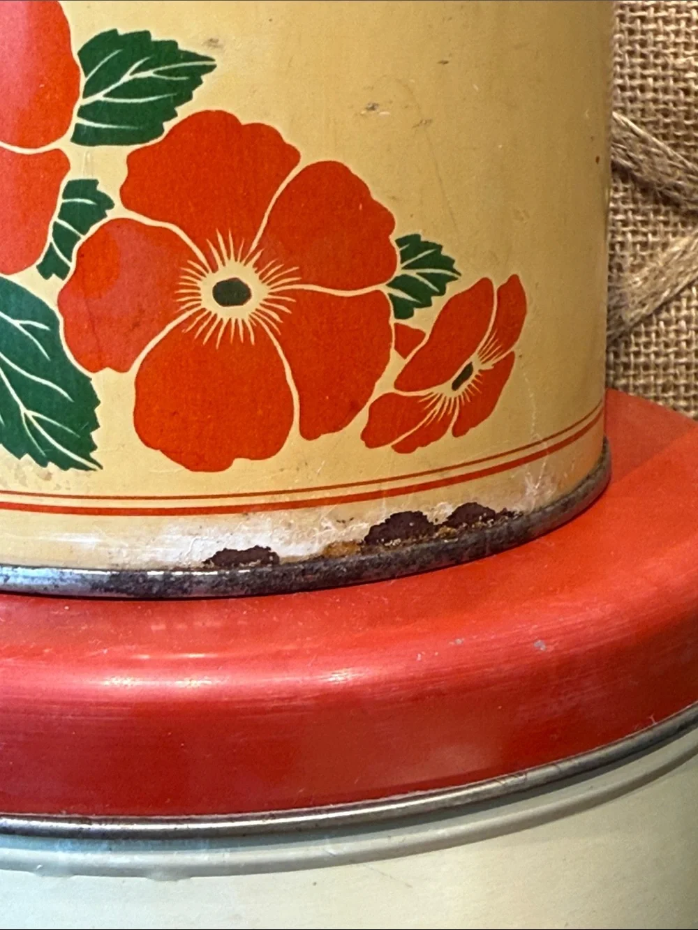 Vintage Decoware Floral Red & Cream Canister Set